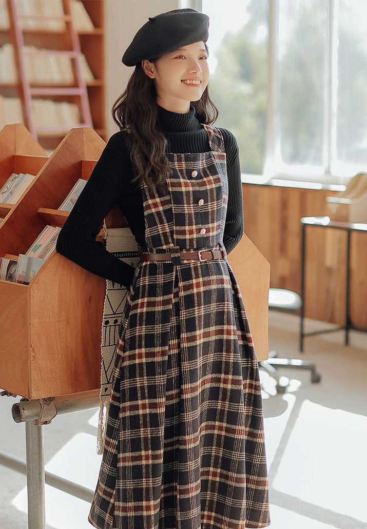 Holiday Plaid Pinafore Midi Dress Maxct