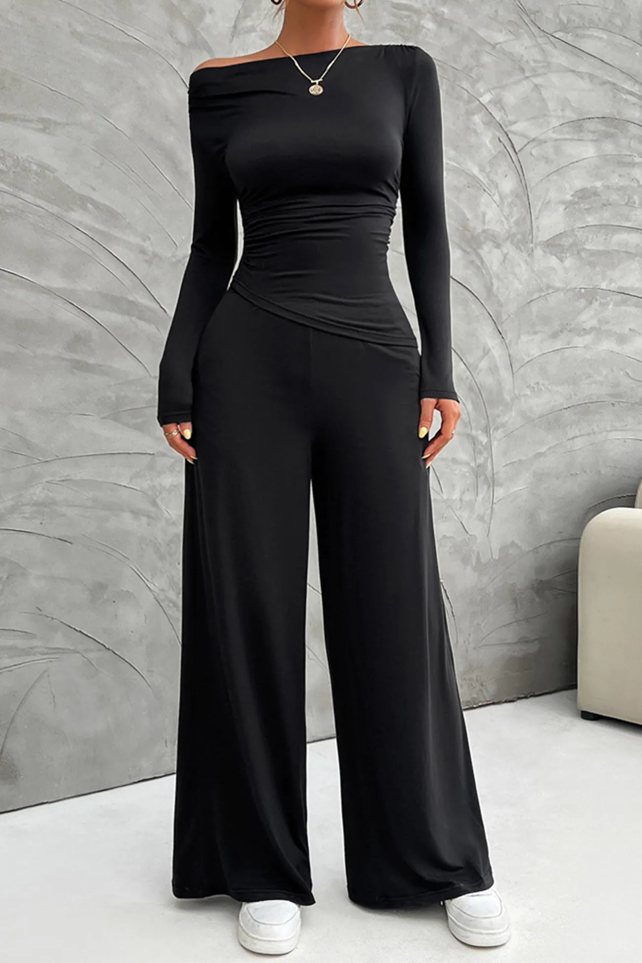 Maxct Drop Shoulder Tops Wide Leg Pants Set