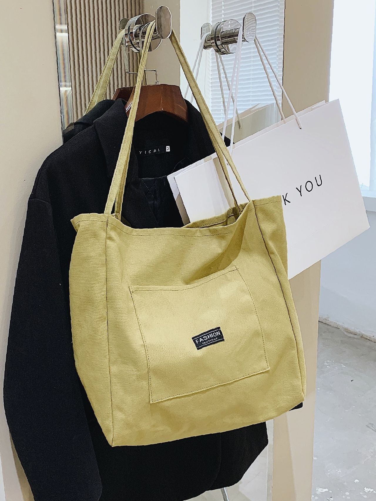 Maxct - Letter Patch Shoulder Tote Bag  - Women Tote Bags