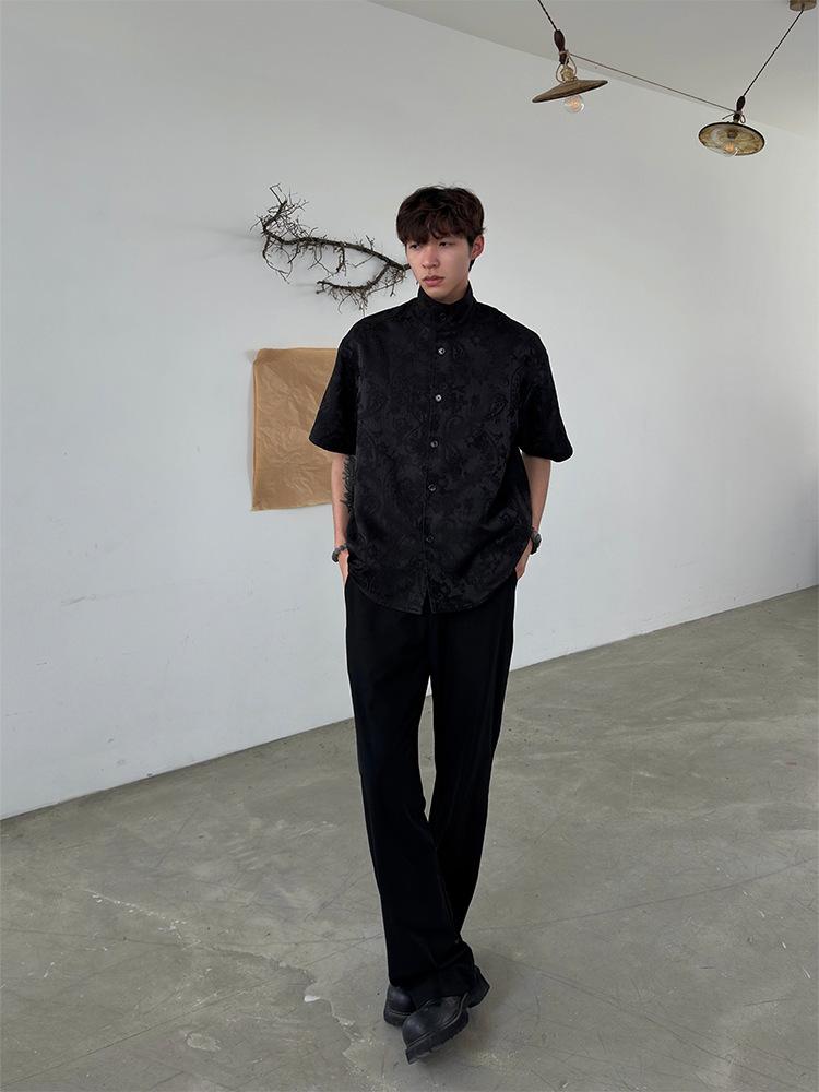 Maxct 90s Streetwear New Chinese Style Cashew Flower Textured Lapel Shirt For Men Summer New Niche Cleanfit Retro Casual Shirt For Men