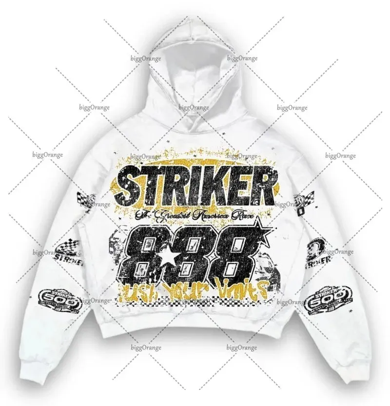 Maxct 90s Streetwear American Y2k Harajuku Retro Motorcycle Style Jacket Letter Printed Pullover Hoodie Trendy Brand Casual Oversized Sweatshirt  Men