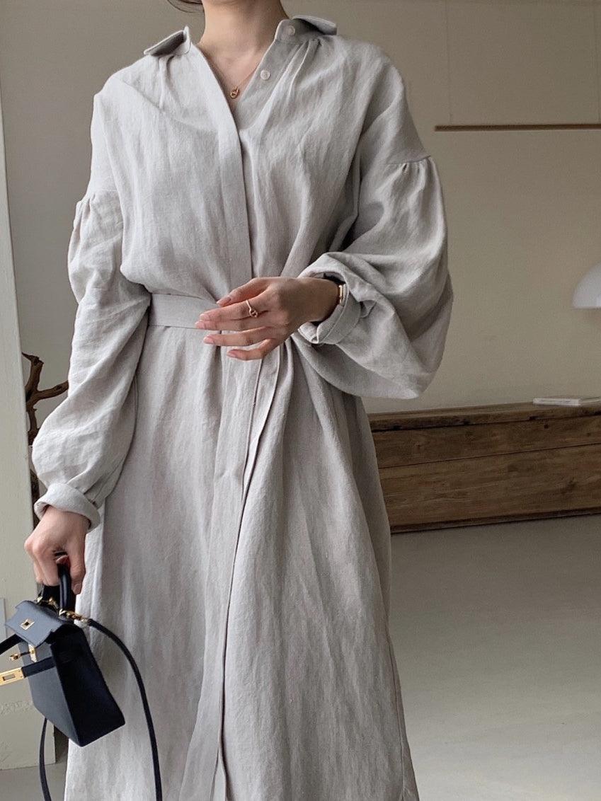 Maxct Lapel Loose Balloon Sleeve Shirt Dress