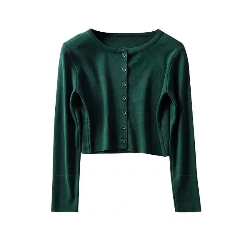 Maxct Women Cardigans Solid O-neck Knitted Stretchy Bm Style Trendy Cozy Retro Fairy Sweet Kawaii Ulzzang All-match Crop Tops Hot Slim