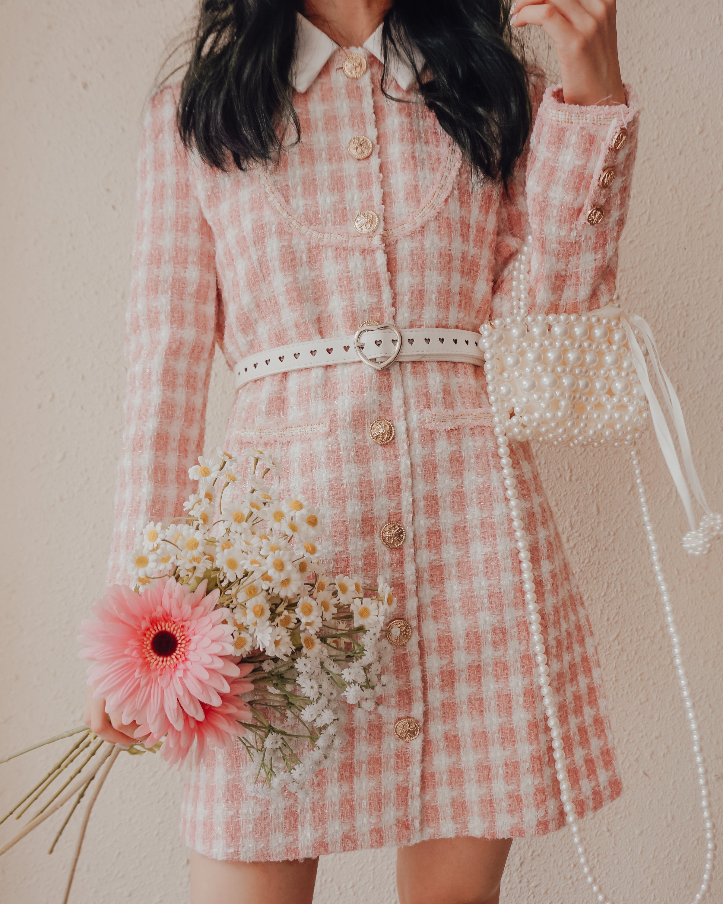 Preppy Tweed Button Up Dress Maxct