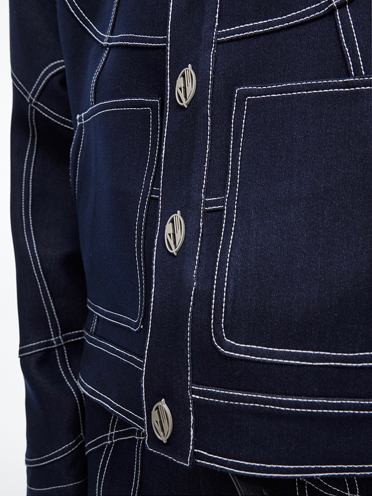 Oversize Stitch Denim Jacket & Wide-leg Stitch Denim Jeans Setup NA676