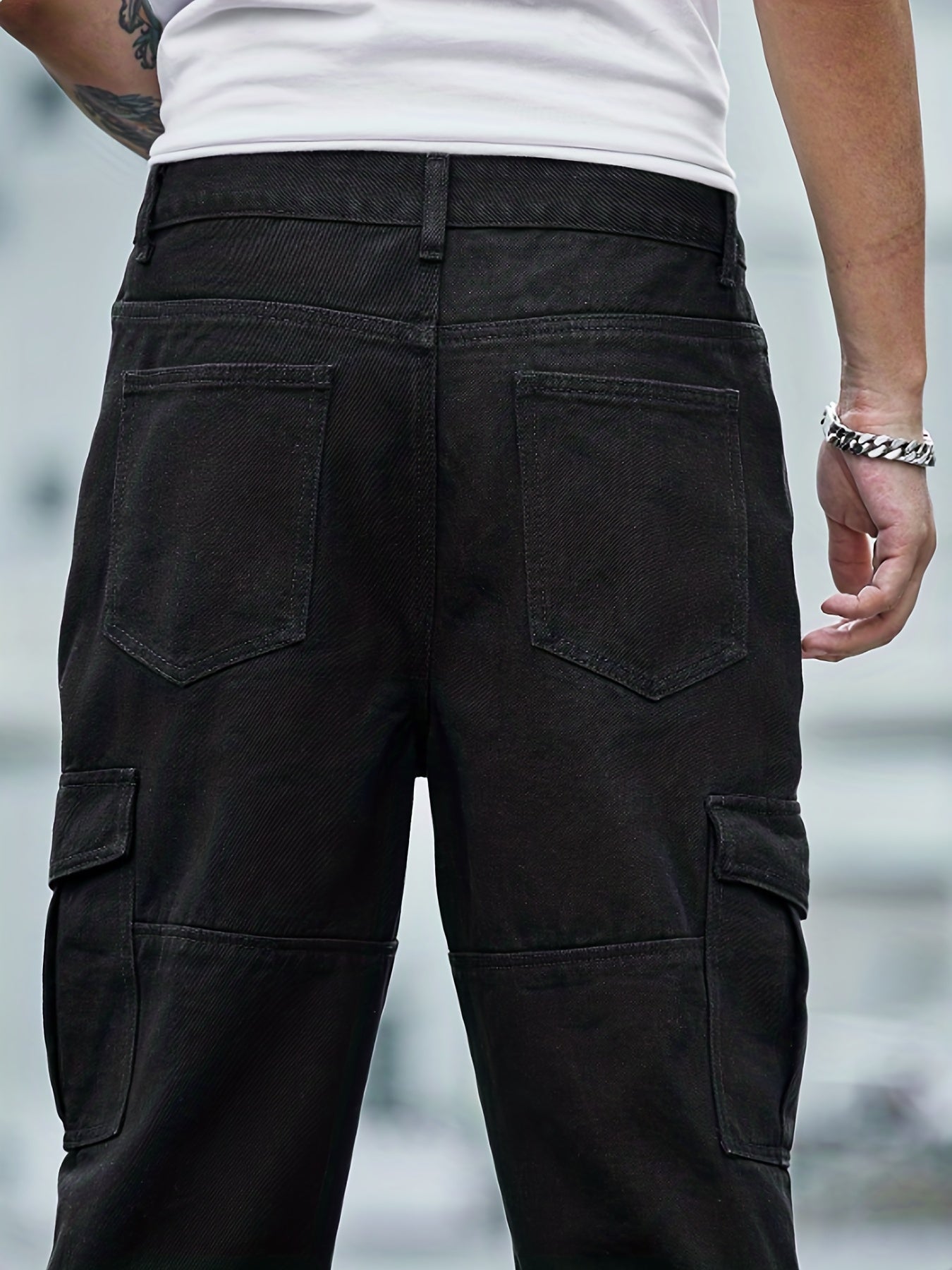Maxct Loose Fit Flap Pocket Jeans, Men's Casual Street Style Denim Pants For All Seasons
