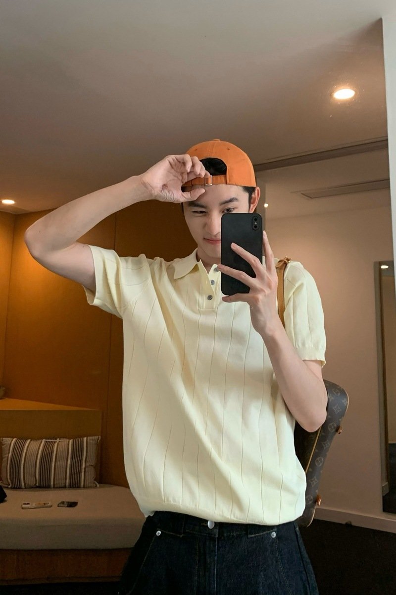 Maxct 90s Streetwear Korean Style Niche Lapel Polo Shirt Pit Button Design Short-sleeved T-shirt Men's Casual All-match Knitted Top