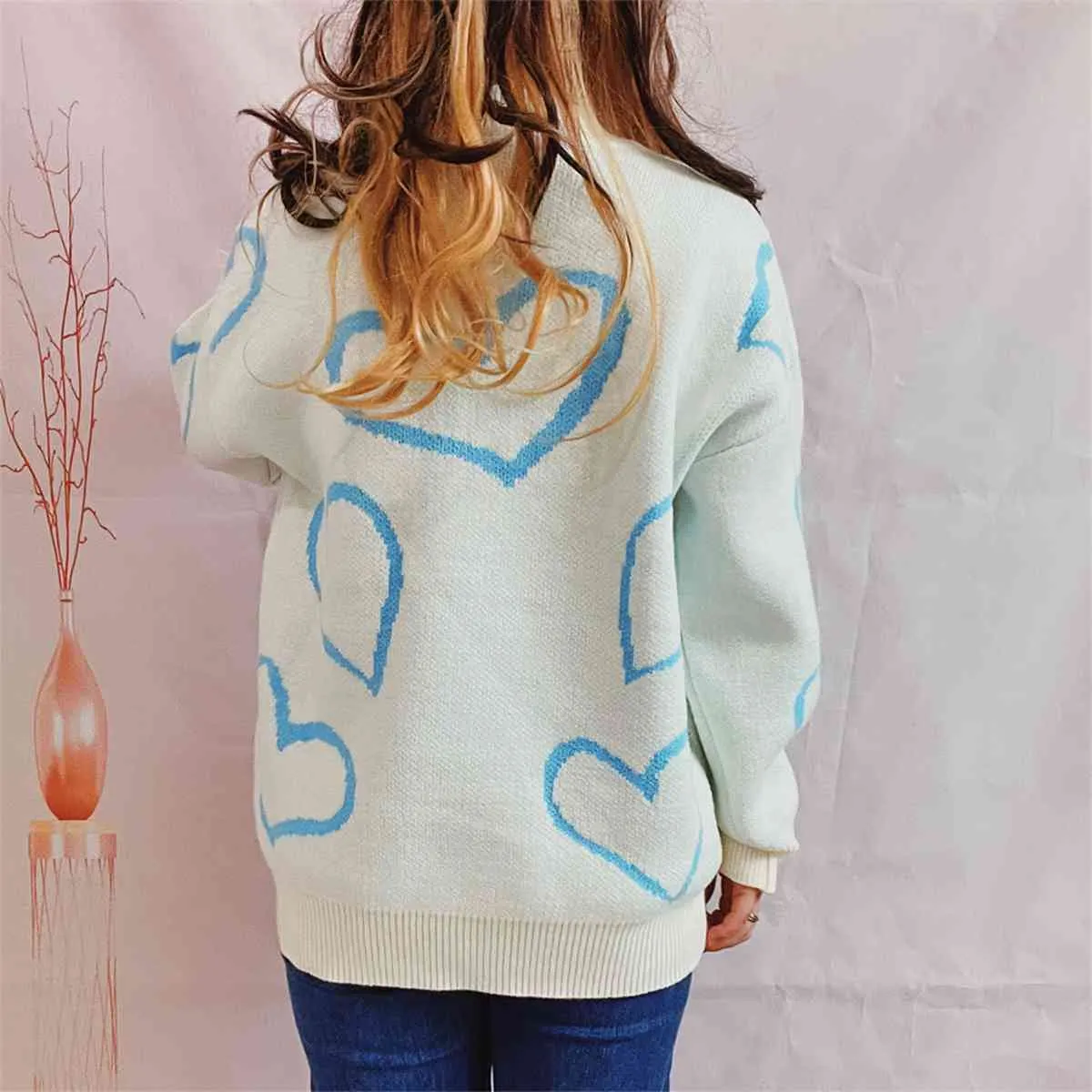 Maxct &Heart Pattern Long Sleeve Sweater