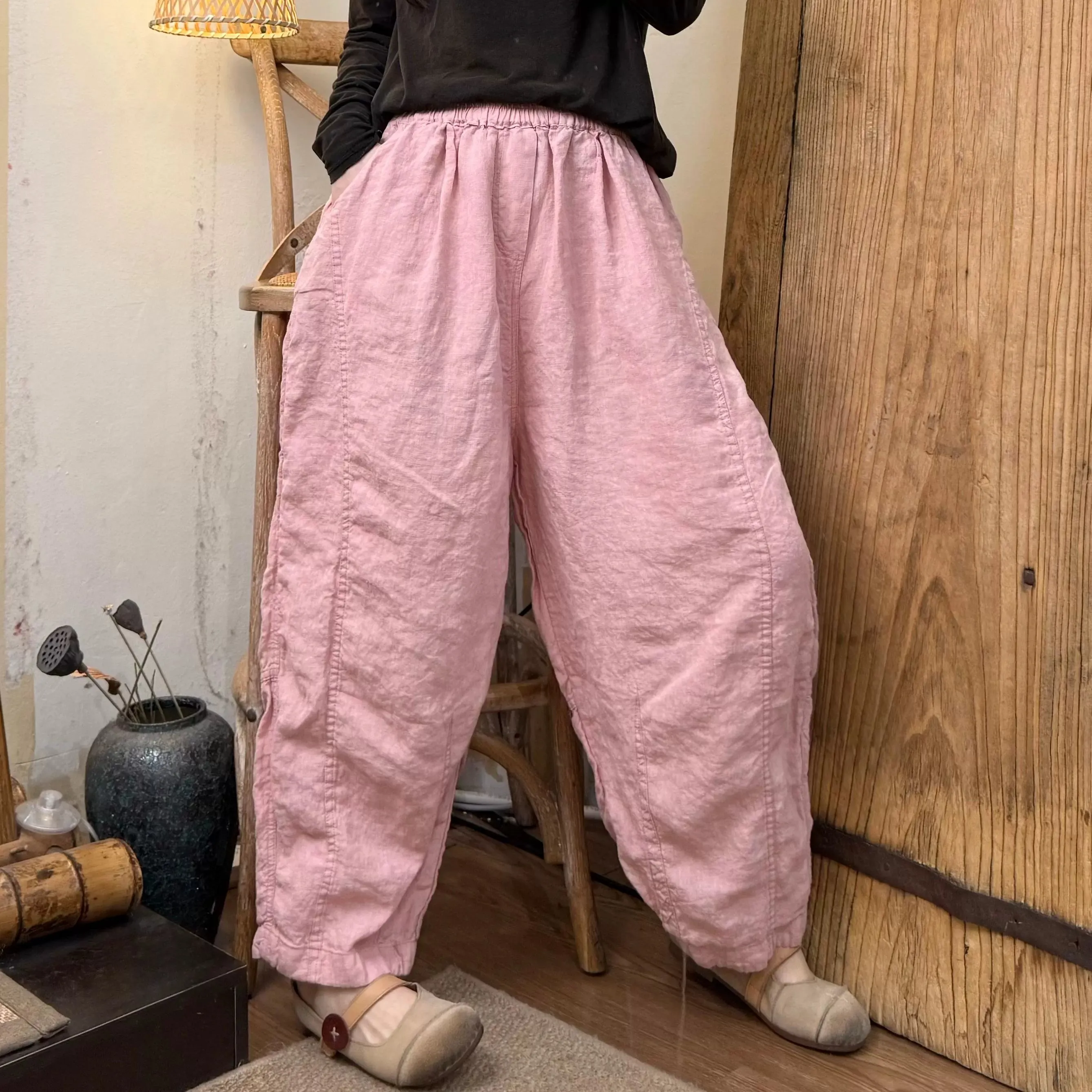 Loose Spring Casual Retro Distressed Linen Harem Pants for Women