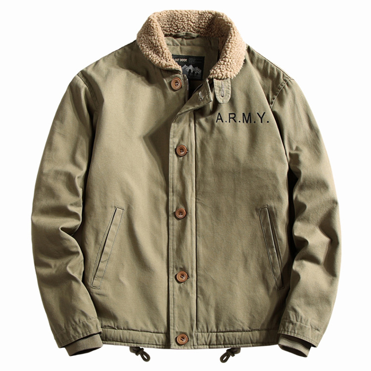 &Men's Fleece & Cashmere Lined ARMY Bomber Jacket