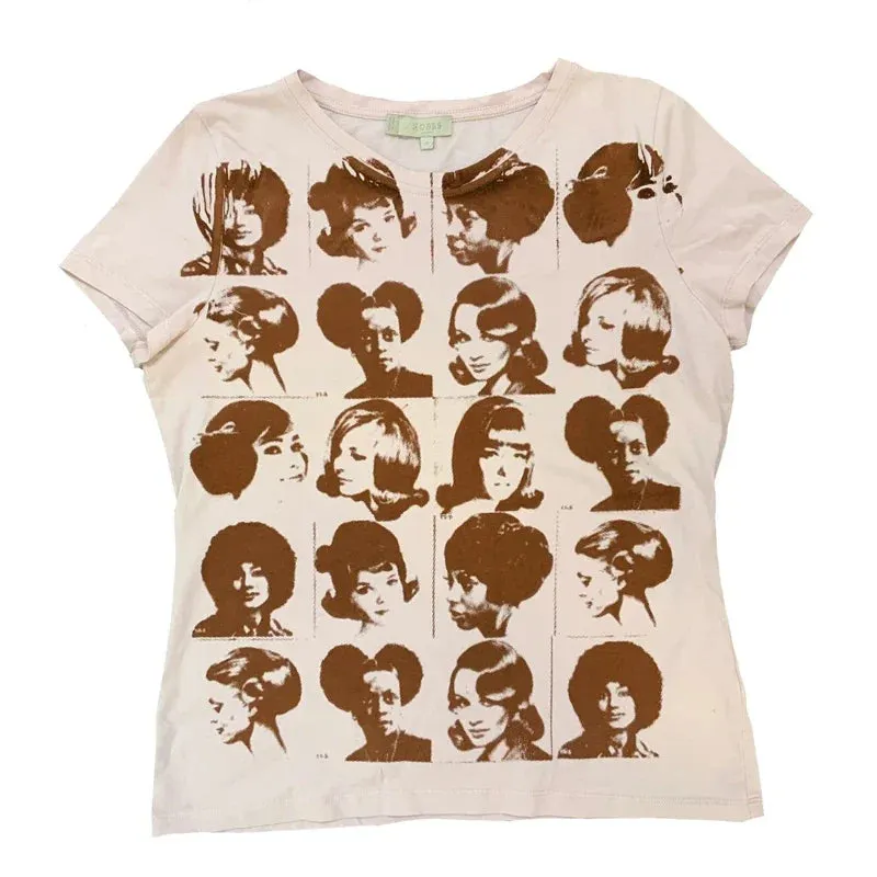 Maxct 90s Vintage Portrait Graphic Print T-shirt Harajuku Crop Top Y2K Aesthetic Summer Slim Fit Tees Tops Women Streetwear Gothic