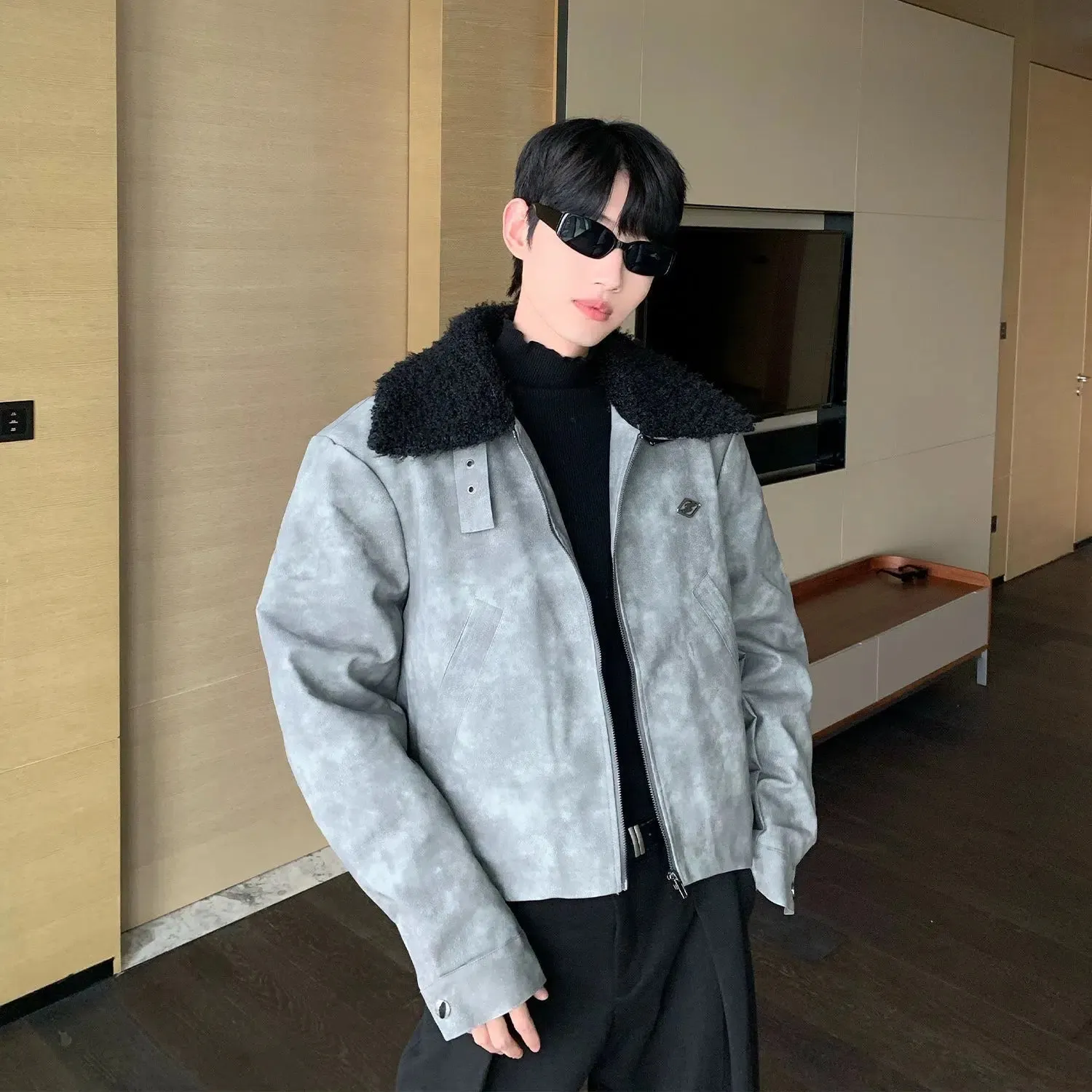 Maxct Thickened Zip Wool Bomber Jacket