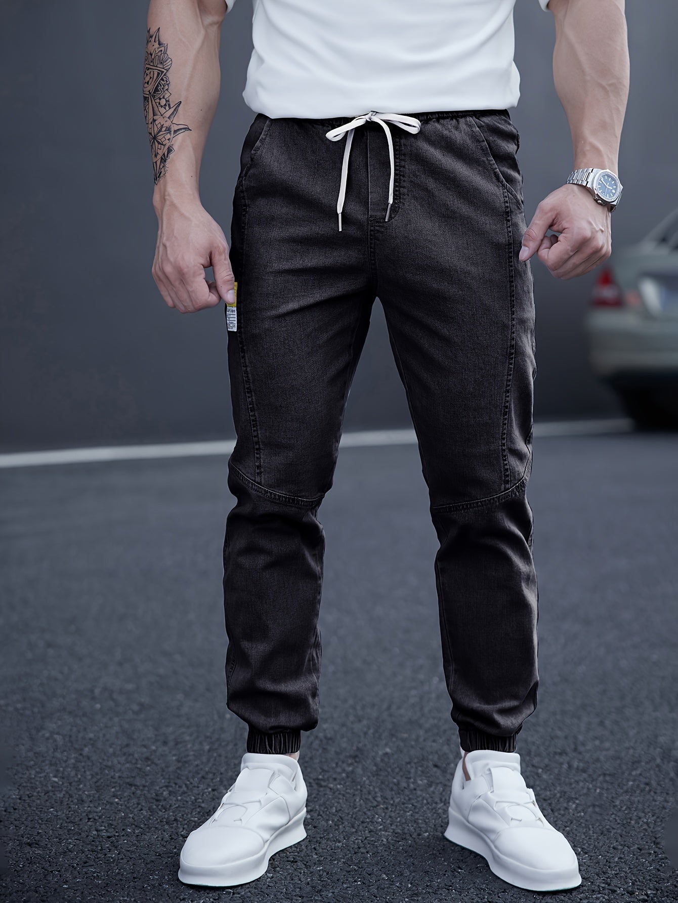Men's Drawstring-Waist Tapered Denim Joggers