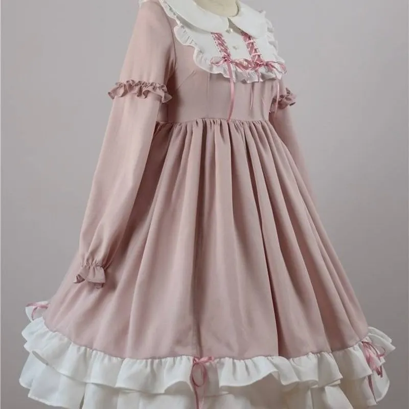 Maxct Japanese Kawaii Sweet Lolita Dresses Peter Pan Collar Ruffles Vestido Mujer Bowknot Patchwork Princess Party Femme Robe