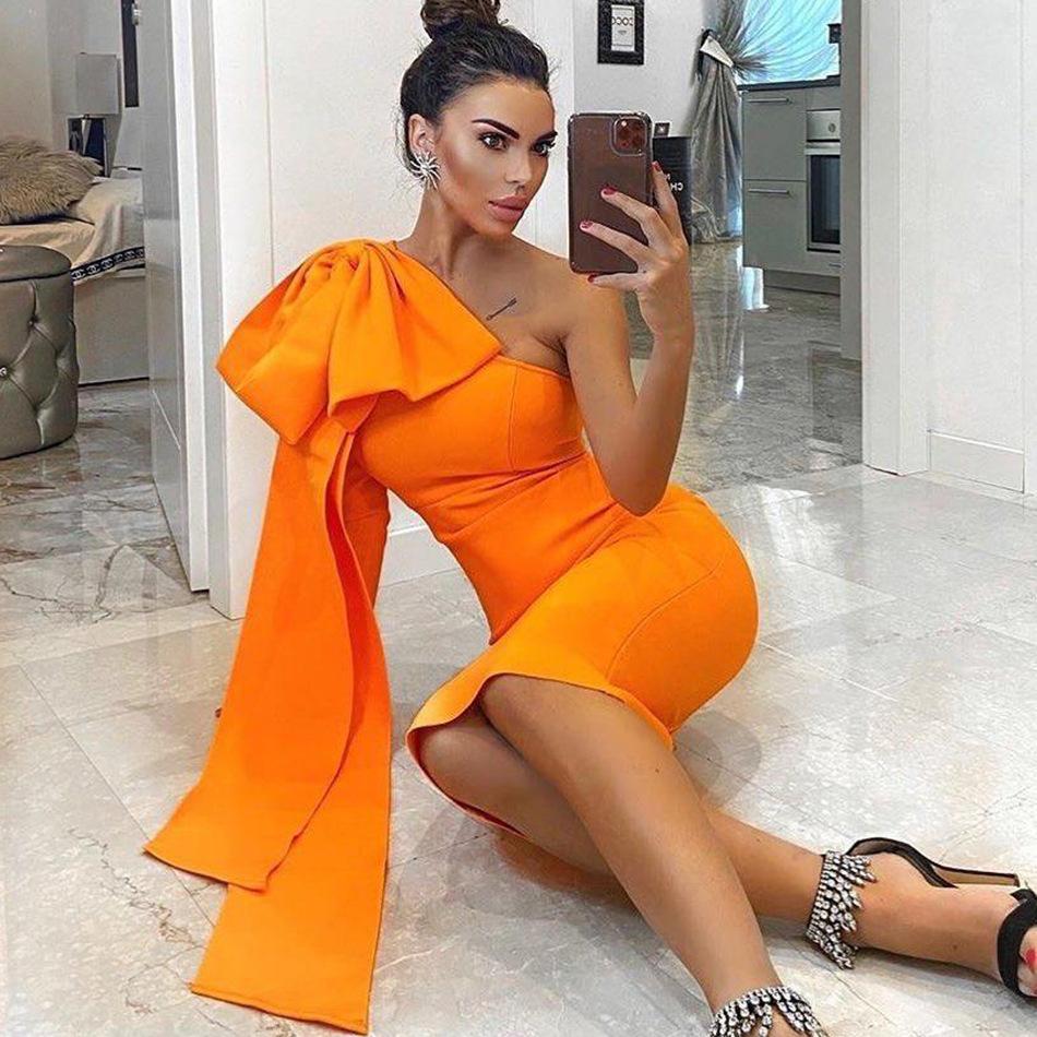 Maxct High-end Women's Rich And Golden Style Bandage Dress Three-dimensional Big Bow Shoulder Waisted Dinner Cocktail Dress