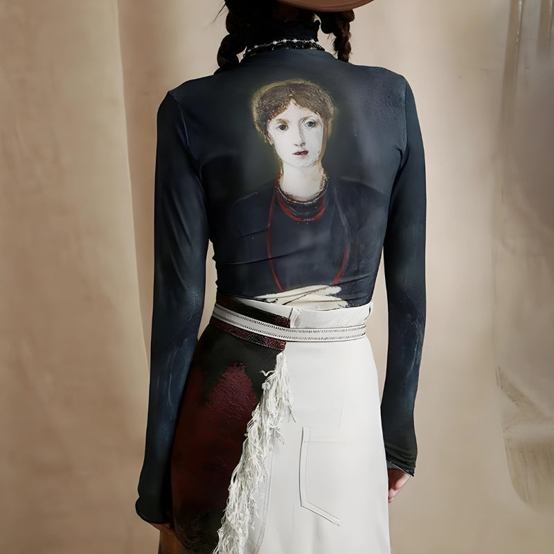Maxct &Goth Dark Female Figure Mesh Top
