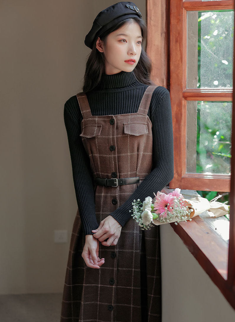 Button Up Plaid Cami Midi Dress Maxct