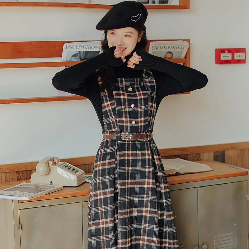 Holiday Plaid Pinafore Midi Dress Maxct