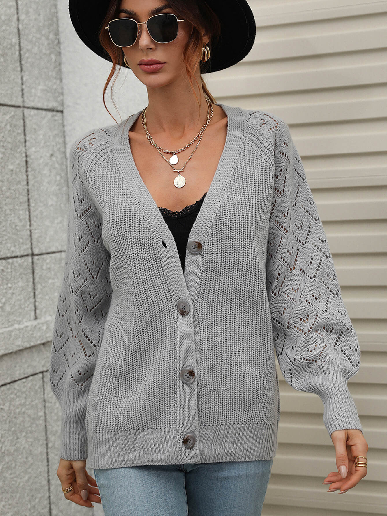 Maxct &Double Take Rib-Knit Plunge Raglan Sleeve Cardigan