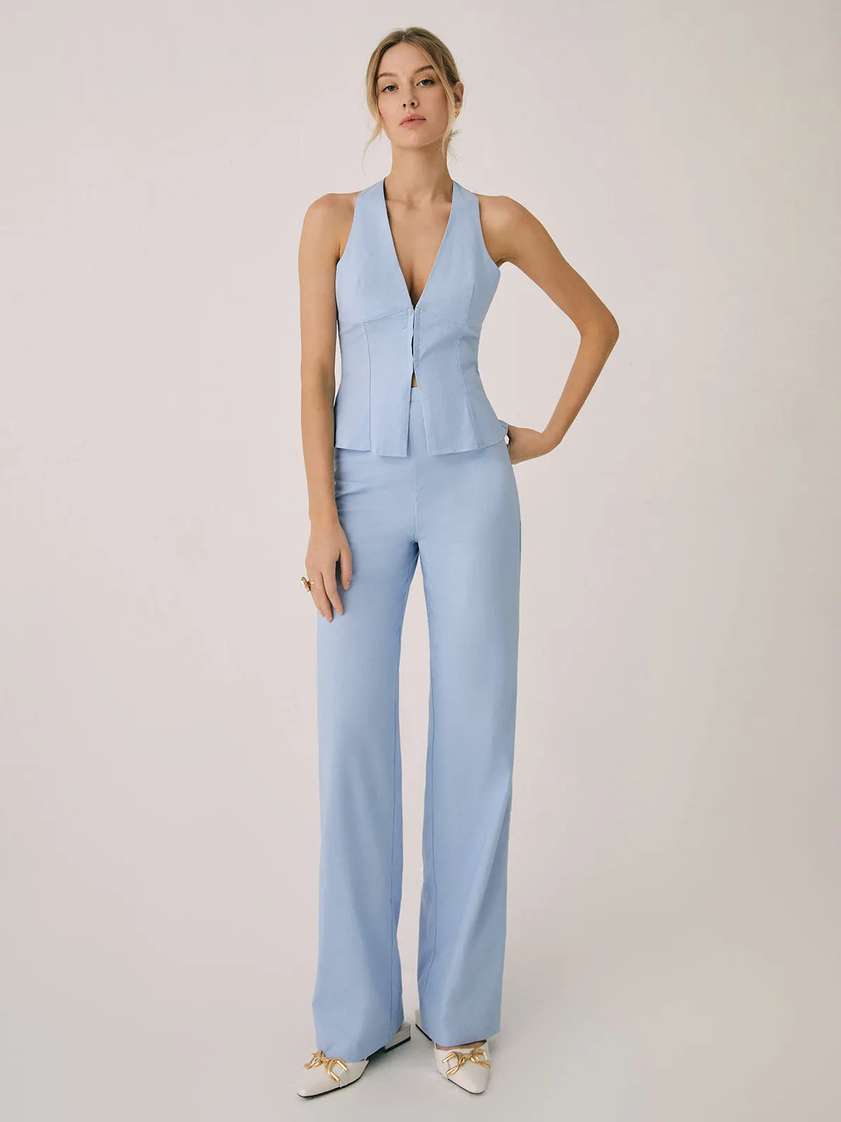 Maxct Cotton & Linen Vest With Straight Leg Pants Set