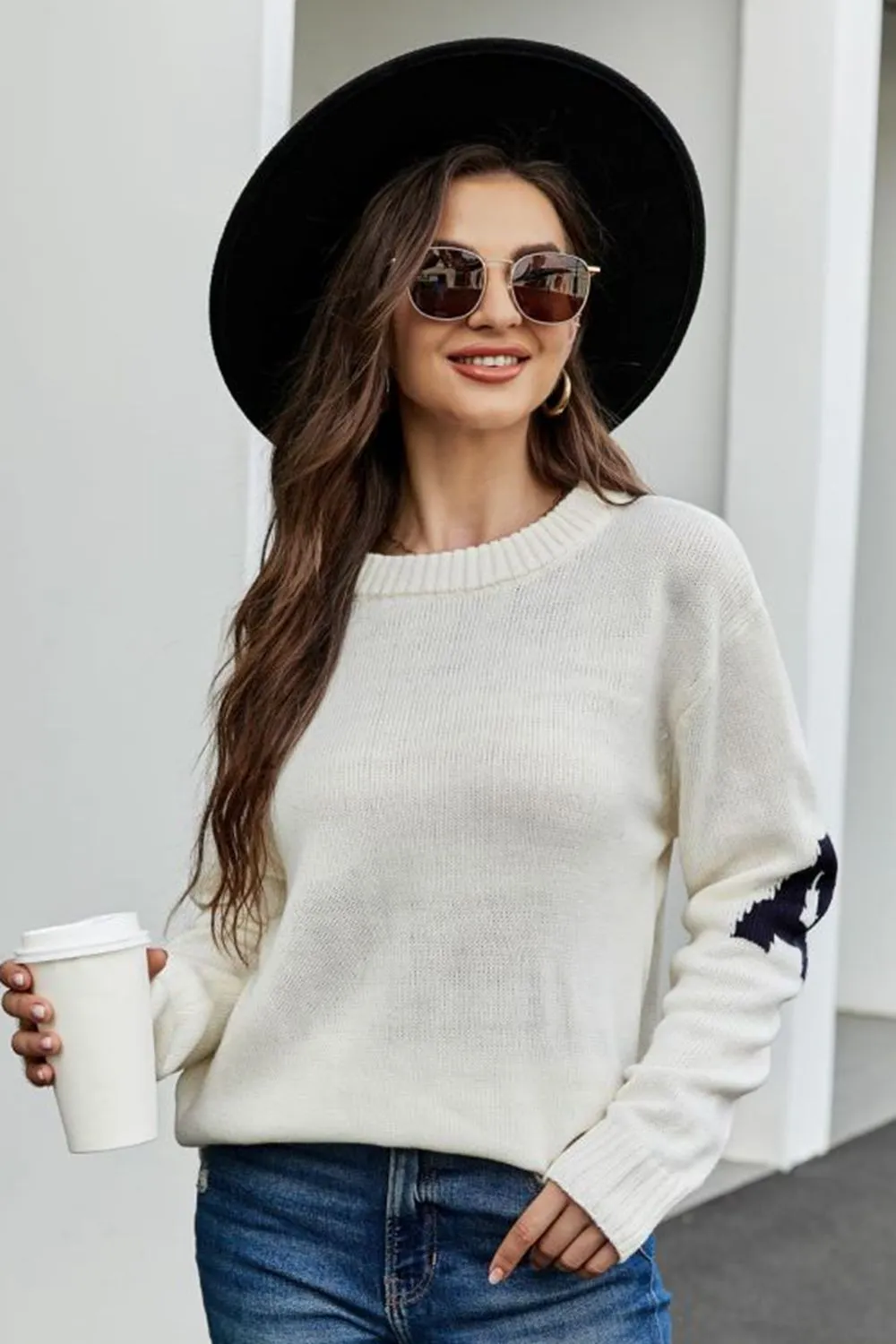 Maxct &Round Neck Dropped Shoulder Sweater
