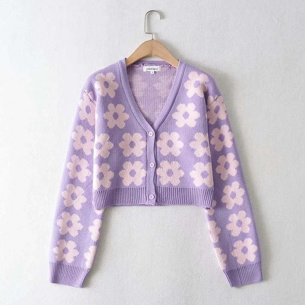 Maxct Pointelle Knit Floral Crop Cardigan
