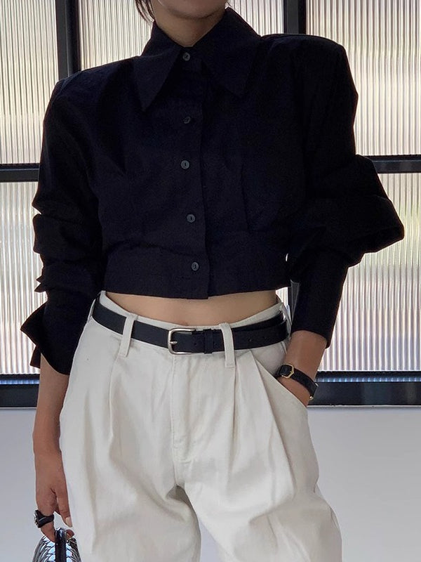 Maxct Cutout Back Tie Button Oversized Cropped Shirt