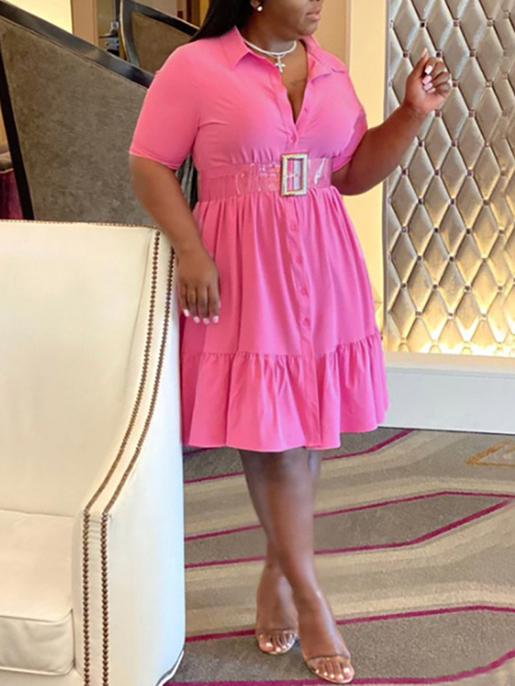 Casual Solid Button Shirt Dresses Maxct