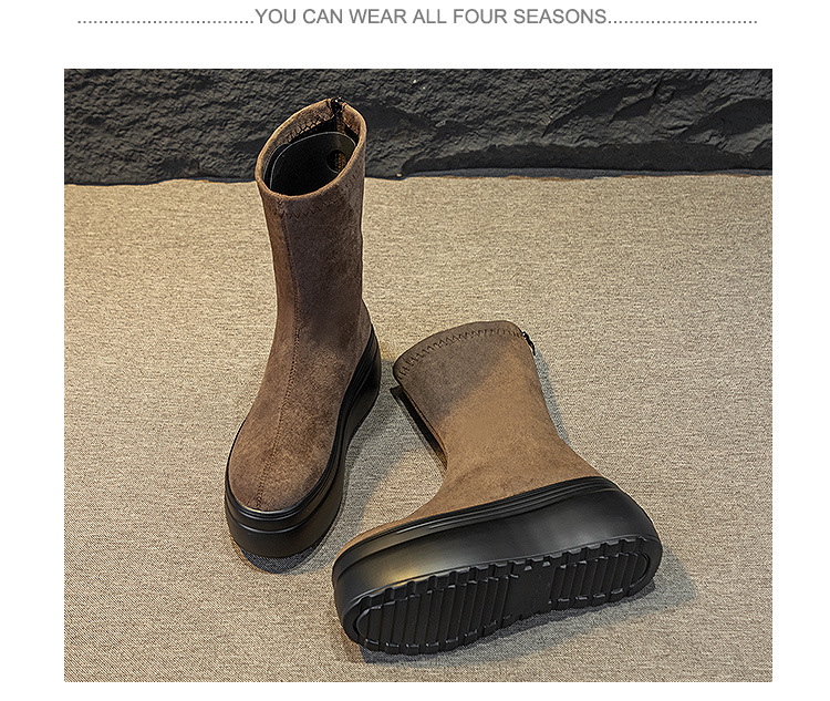 Women's 8cm Suede Leather Platform Boots - true deals club