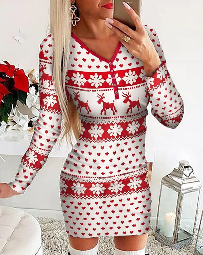 Santa Claus Printed Christmas Mini Dress Maxct