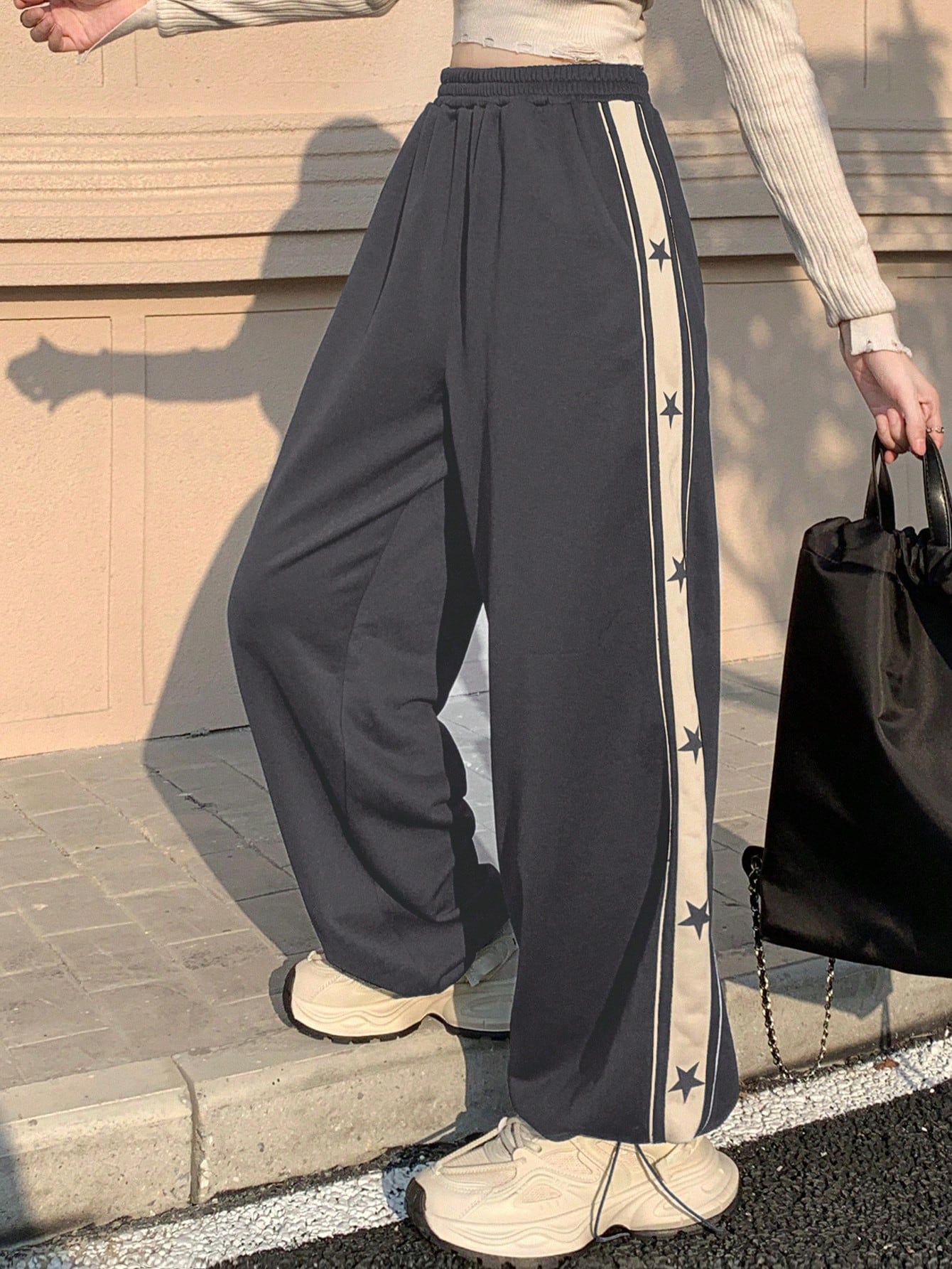 Maxct Women's Fashionable Star Pattern Contrast Color Sports & Casual Sweatpants