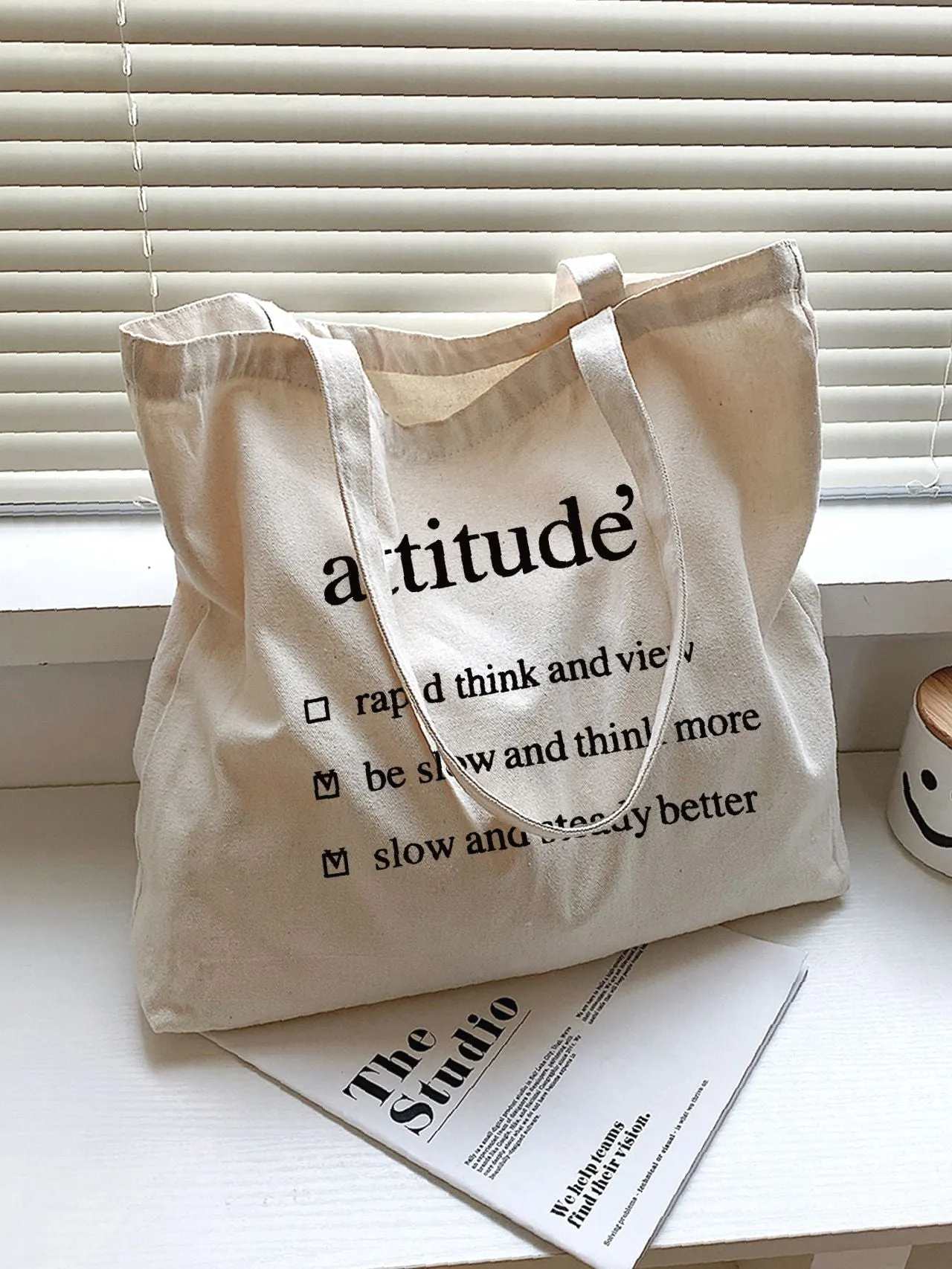 Maxct - Letter Graphic Canvas Shopper Bag  - Women Tote Bags