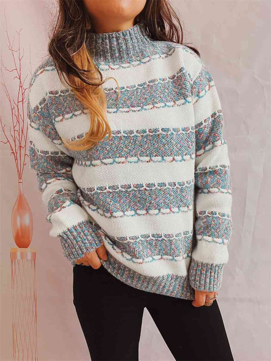Maxct &Striped Turtleneck Long Sleeve Sweater