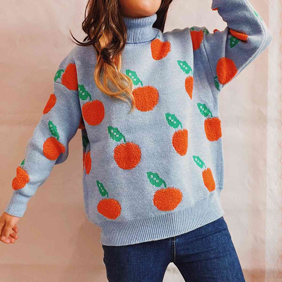 Maxct &Fruit Pattern Turtleneck Dropped Sweater