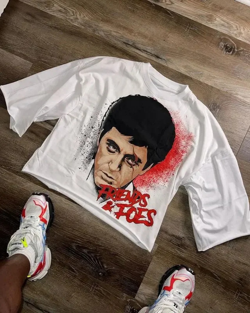Maxct American Retro High Street Portrait Short-sleeved T-shirt Y2K Summer Hip-hop Printing Loose Round Neck Cotton Washed T-shirt