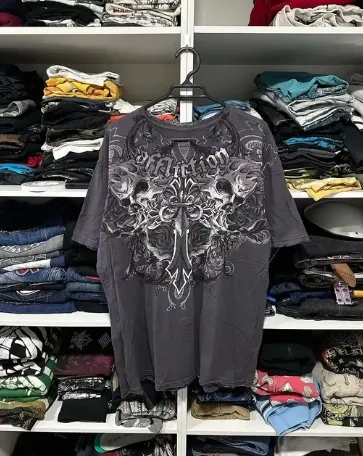 Maxct American Retro High Street Portrait Short-sleeved T-shirt Y2K Summer Hip-hop Printing Loose Round Neck Cotton Washed T-shirt