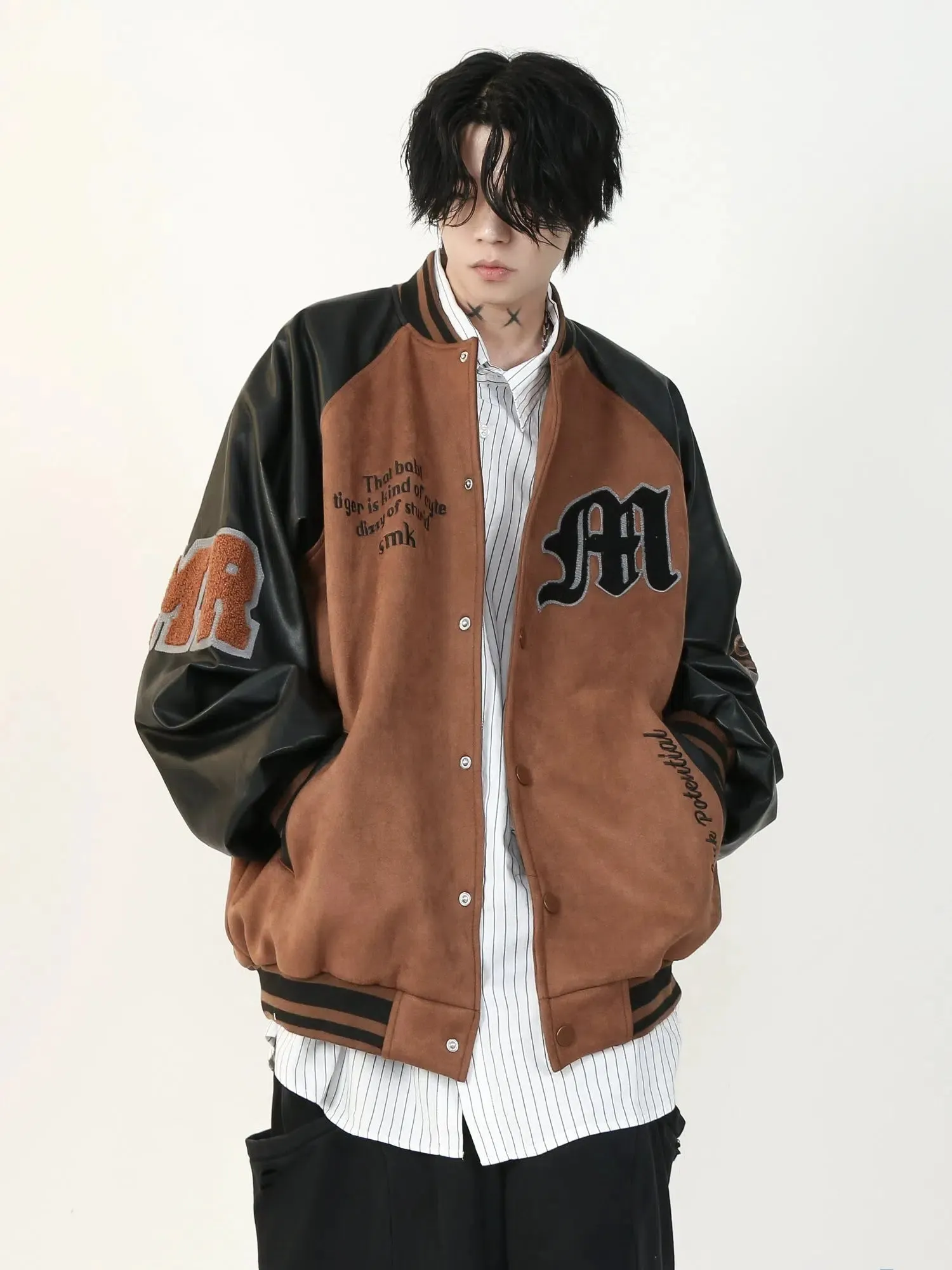 Maxct Embroidered Suede Baseball Jacket