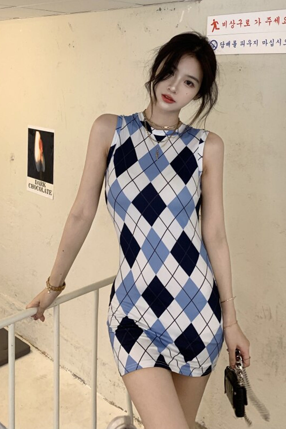 Sexy Argyle Pattern Bodycon Mini Dress Maxct