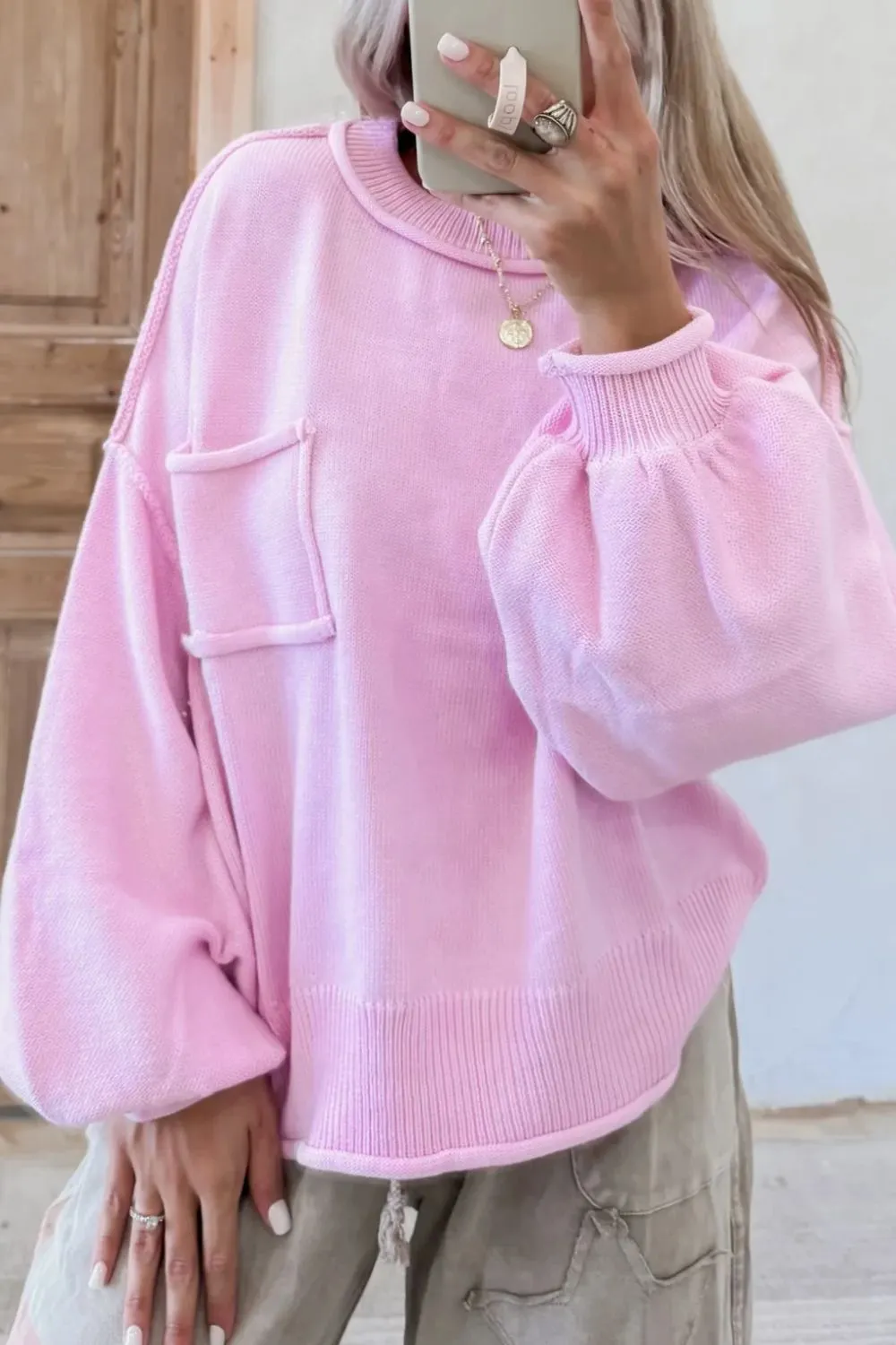 Maxct &Roll Hem Ribbed Detail Drop Shoulder Sweater