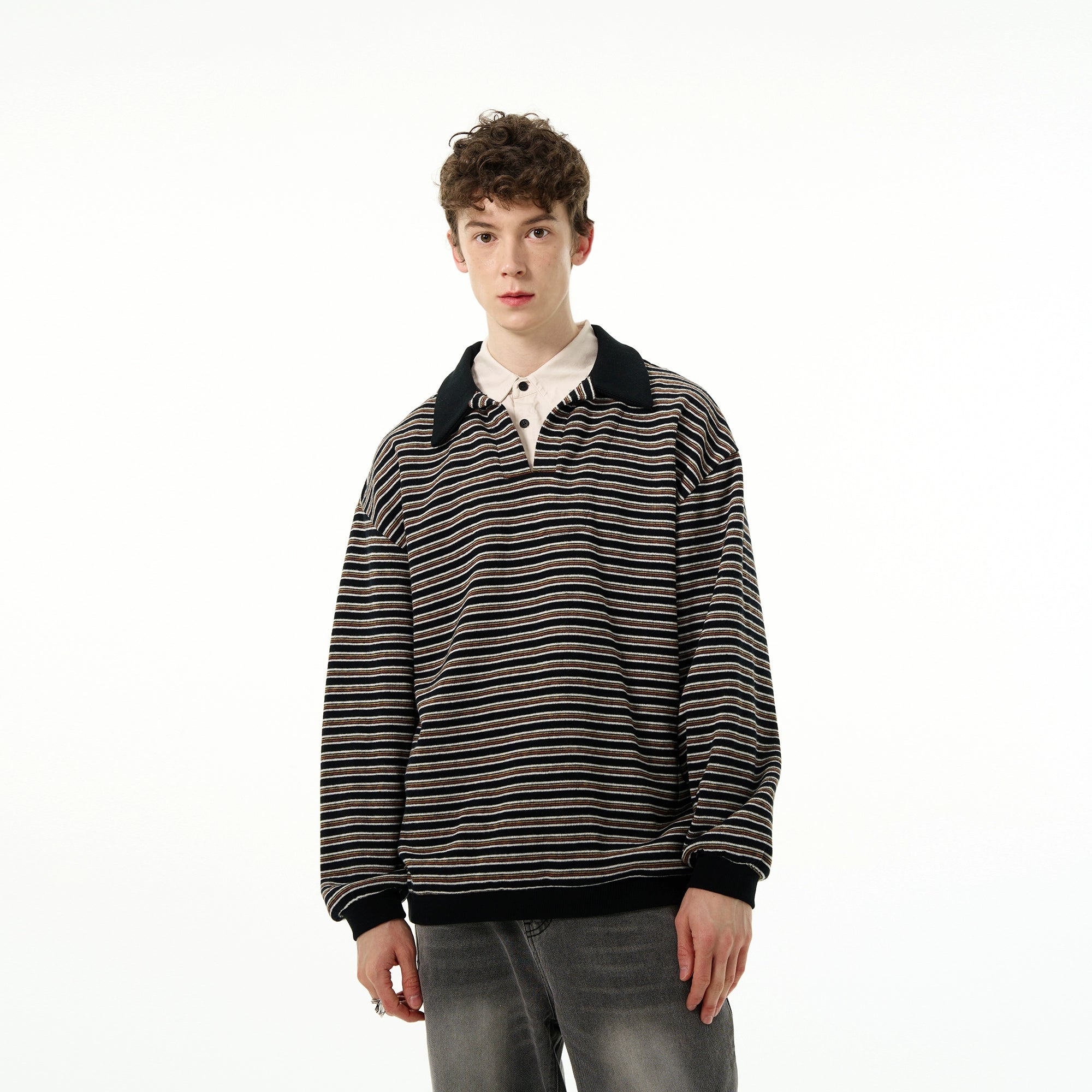 Madwitch Retro Fake Two-piece Striped Shirt Maxct