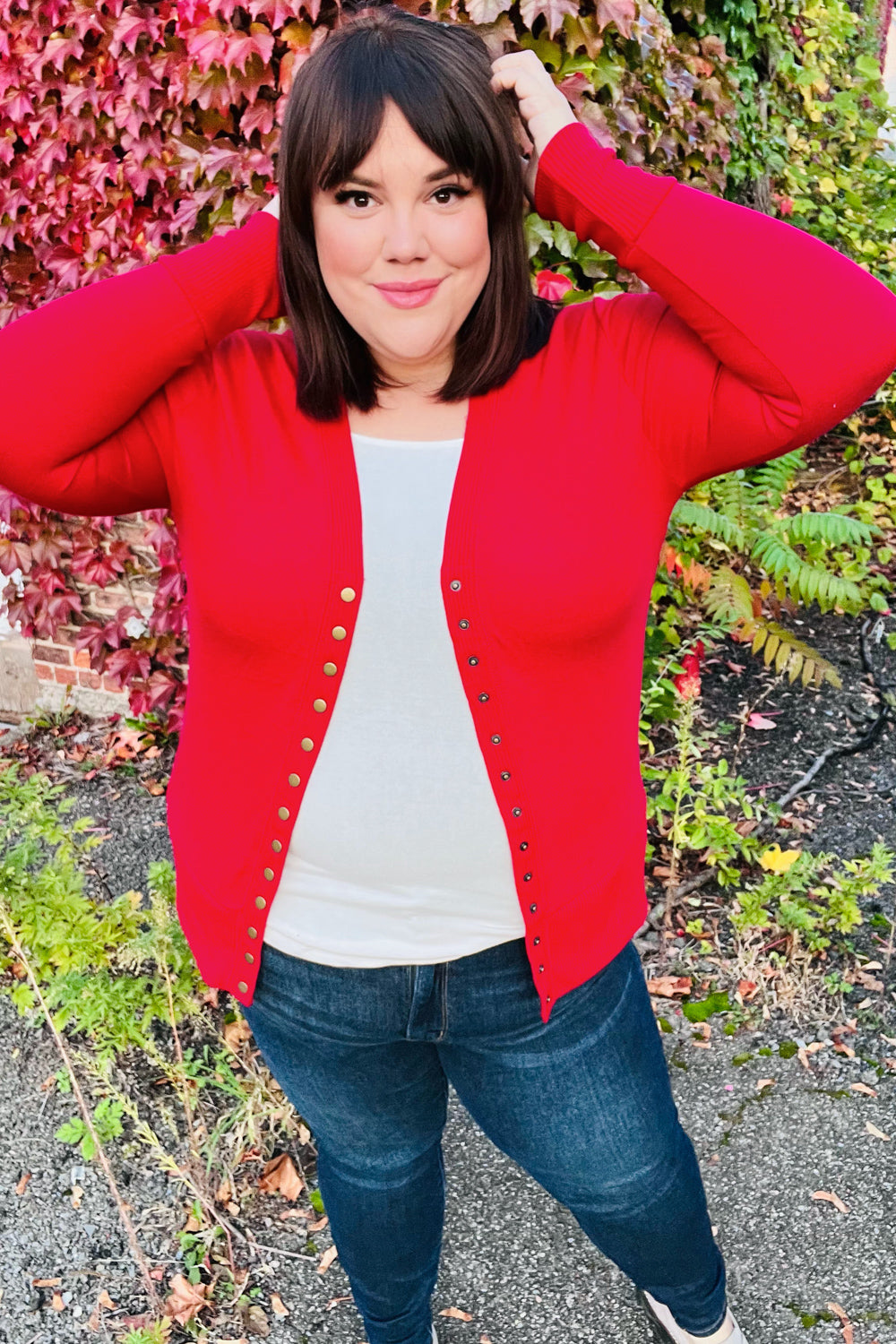 Maxct &Day On The Town Red Snap Button Rib Cardigan