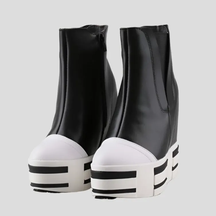 13cm Leather Platform Wedge Boots for Women Maxct