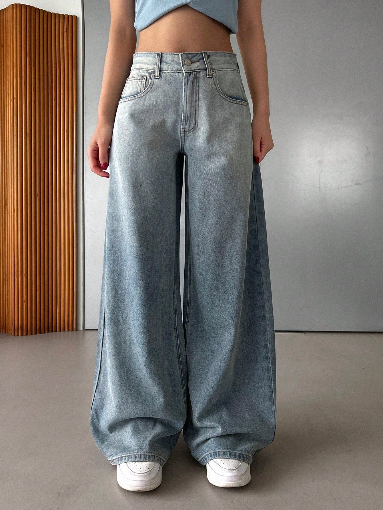 Maxct Women's Loose Fit Casual Wide Leg Denim Pants With Pockets