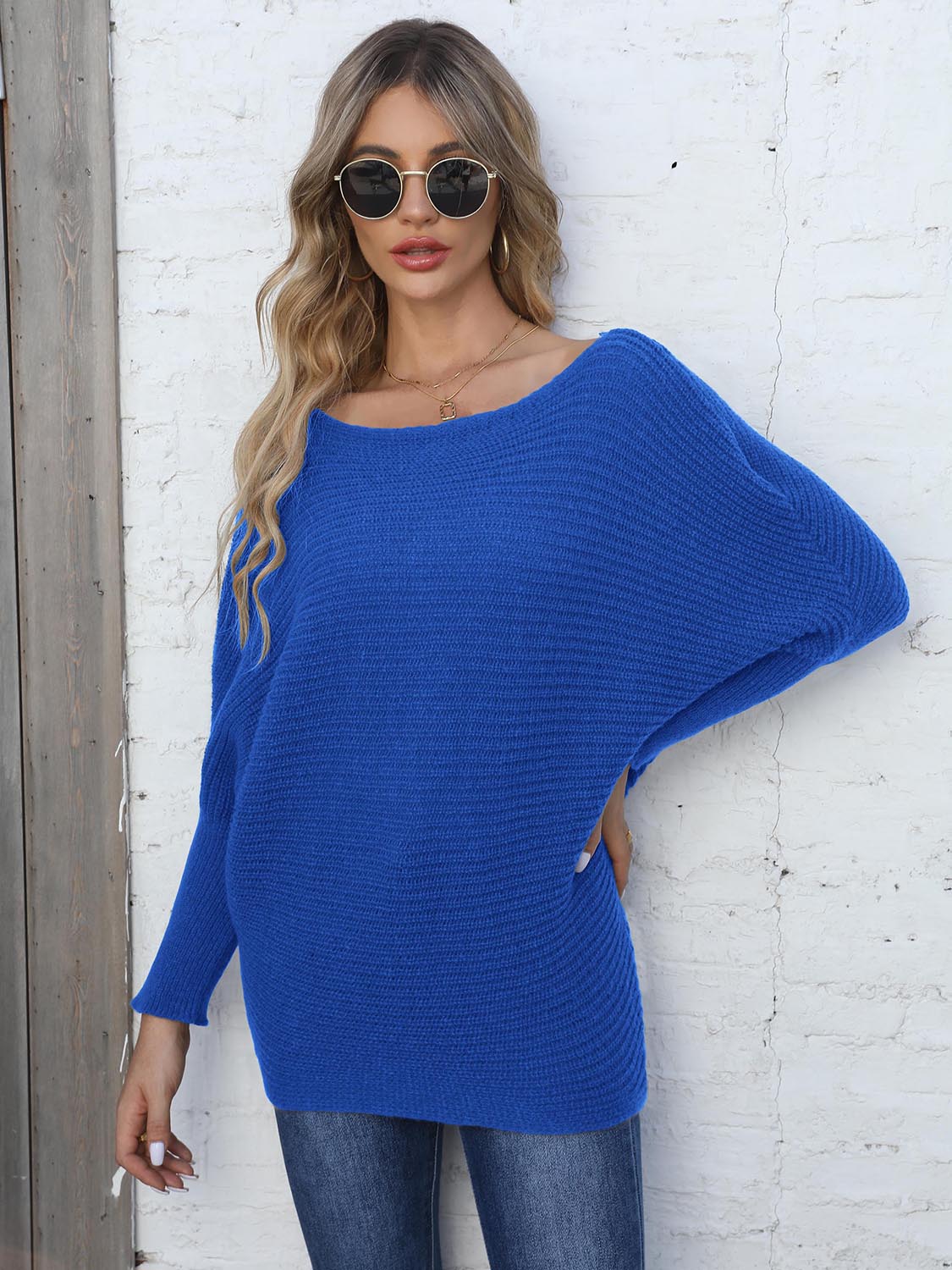 Maxct &Full Size Horizontal Ribbing Dolman Sleeve Sweater - Image 11