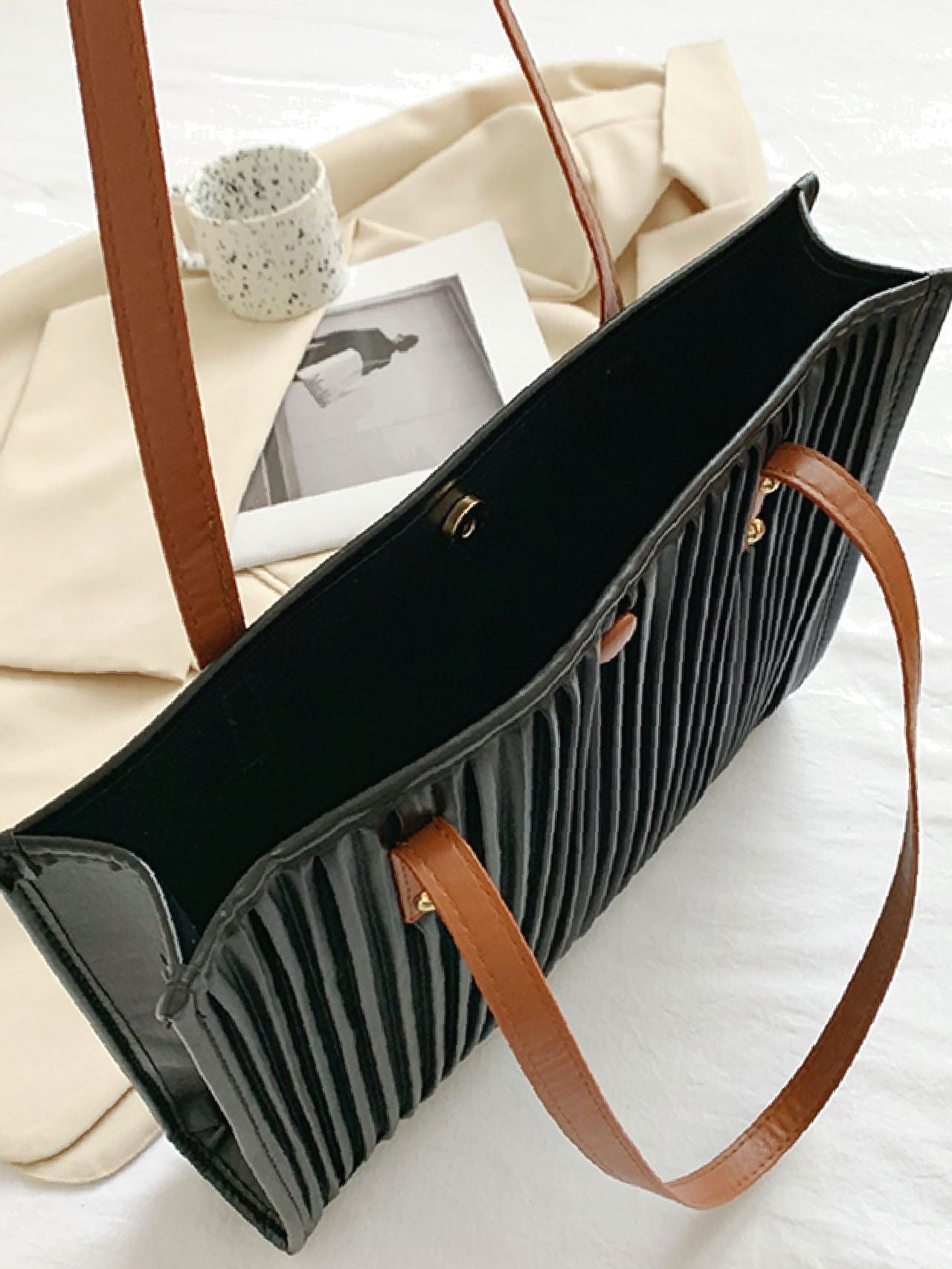 Maxct - Vertical Striped Shoulder Tote Bag  - Women Tote Bags