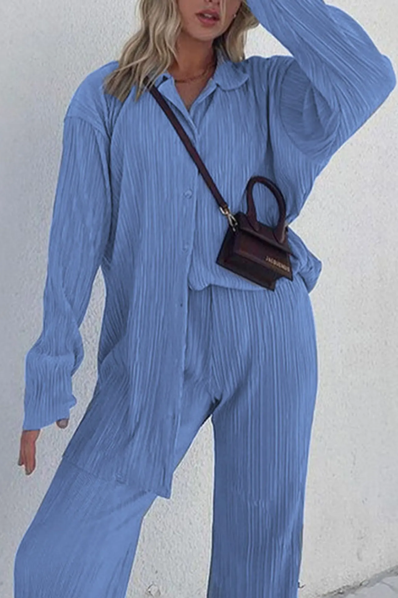 Maxct Pleated Shirt Wide Leg Pants Set - Image 14