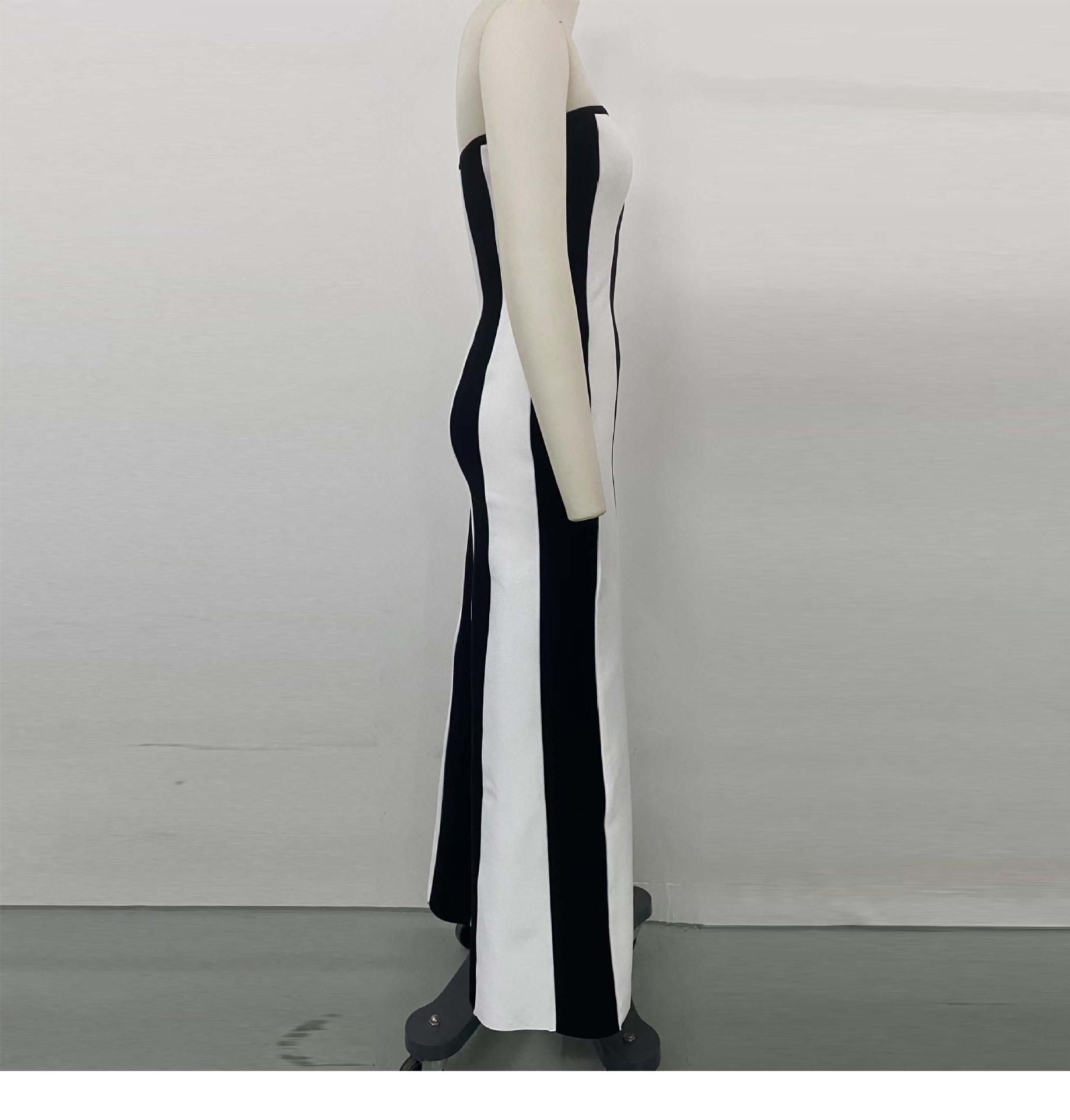 Strapless Bandage Dress Women's Hepburn Chest Wrap Skirt Black And White Striped High-end Banquet Dress Daily Wear