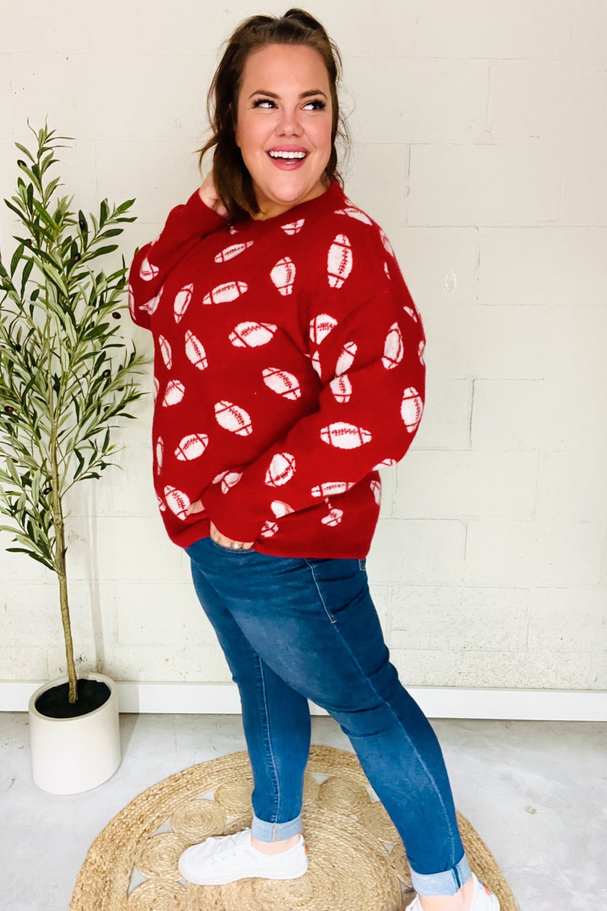 Maxct &Game Day Red Football Print Jacquard Knit Sweater