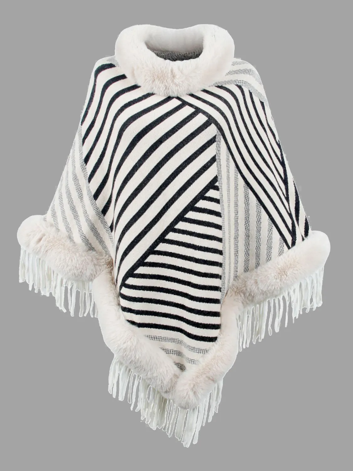Maxct &Striped Fringe Hem Poncho