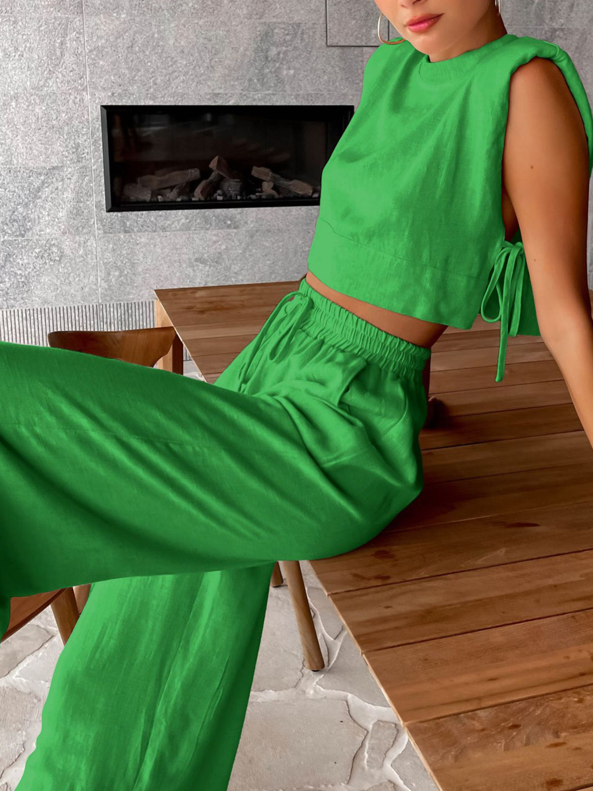 Maxct Utility Linen Two Piece Wide Leg Pants Set